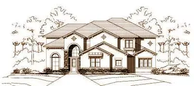 Tuscan house plans 19-985 - front exterior, 4,324 sq ft, 4 bed, 3 bath house plans | Monster House Plans