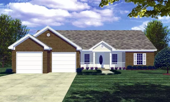 Ranch house plans 2-125 - front exterior, 1,400 sq ft, 3 bed, 2 bath house plans | Monster House Plans