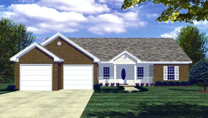 Ranch house plans 2-127 - front exterior, 1,426 sq ft, 3 bed, 2 bath house plans | Monster House Plans