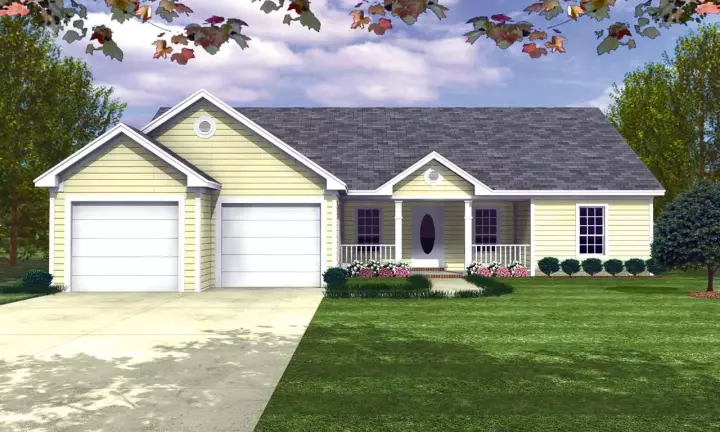 Ranch house plans 2-128 - front exterior, 1,426 sq ft, 3 bed, 2 bath house plans | Monster House Plans