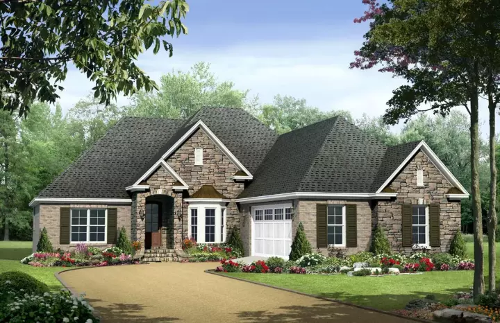 Traditional house plans 2-185 - front exterior, 1,876 sq ft, 3 bed, 2 bath house plans | Monster House Plans
