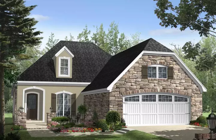 European house plans 2-201 - front exterior, 2,000 sq ft, 3 bed, 2 bath house plans | Monster House Plans