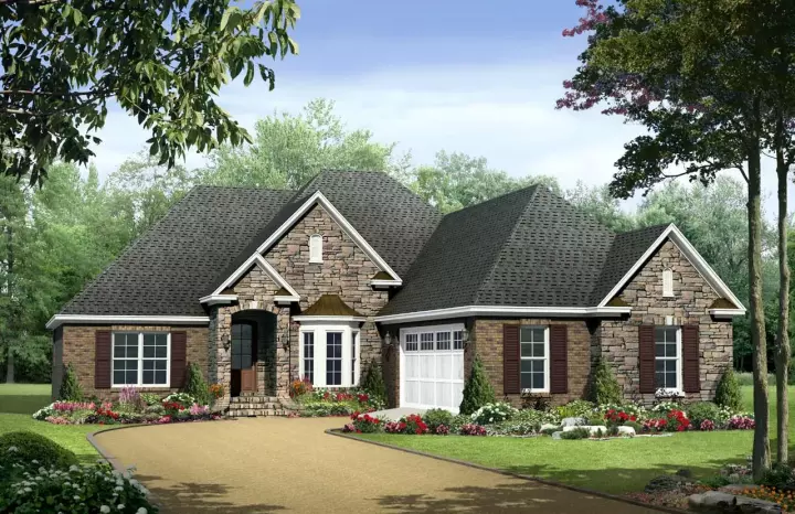 European house plans 2-274 - front exterior, 1,917 sq ft, 3 bed, 2 bath house plans | Monster House Plans