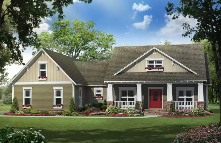 Craftsman house plans 2-282 - front exterior, 2,118 sq ft, 4 bed, 2 bath house plans | Monster House Plans