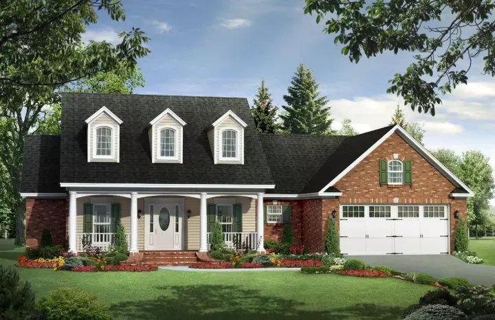 Farmhouse house plans 2-327 - front exterior, 1,717 sq ft, 3 bed, 2 bath house plans | Monster House Plans