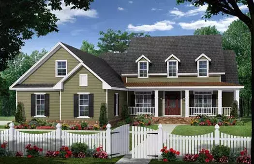Farmhouse house plans 2-383 - front exterior, 2,164 sq ft, 3 bed, 2 bath house plans | Monster House Plans