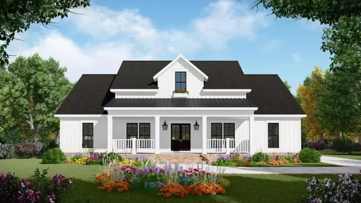 Modern Farmhouse house plans 2-389 - front exterior, 2,149 sq ft, 3 bed, 2 bath house plans | Monster House Plans