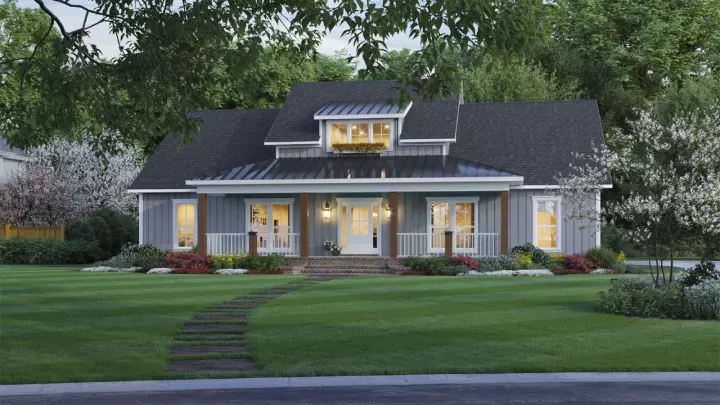 Modern Farmhouse house plans 2-405 - front exterior, 2,041 sq ft, 3 bed, 2 bath house plans | Monster House Plans