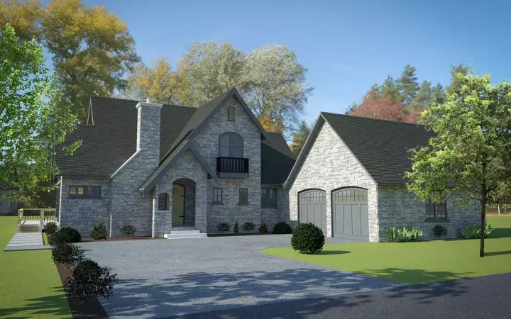 European house plans 20-106 - front exterior, 2,158 sq ft, 2 bed, 2 bath house plans | Monster House Plans