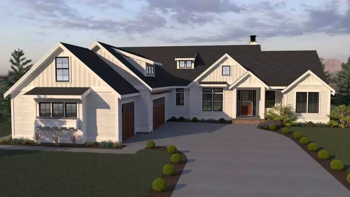 Modern Farmhouse house plans 20-157 - front exterior, 2,688 sq ft, 3 bed, 2 bath house plans | Monster House Plans