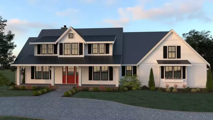 Modern Farmhouse house plans 20-162 - front exterior, 2,684 sq ft, 4 bed, 2 bath house plans | Monster House Plans
