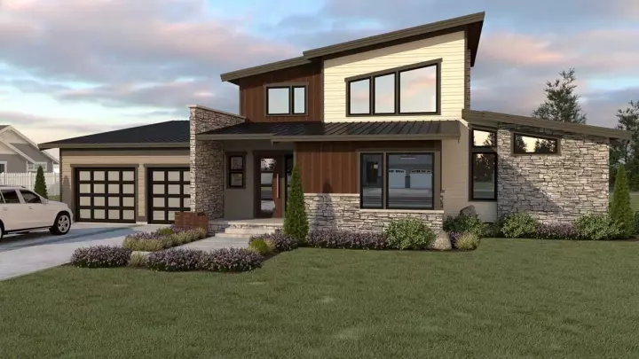 Contemporary house plans 20-181 - front exterior, 2,512 sq ft, 4 bed, 2 bath house plans | Monster House Plans