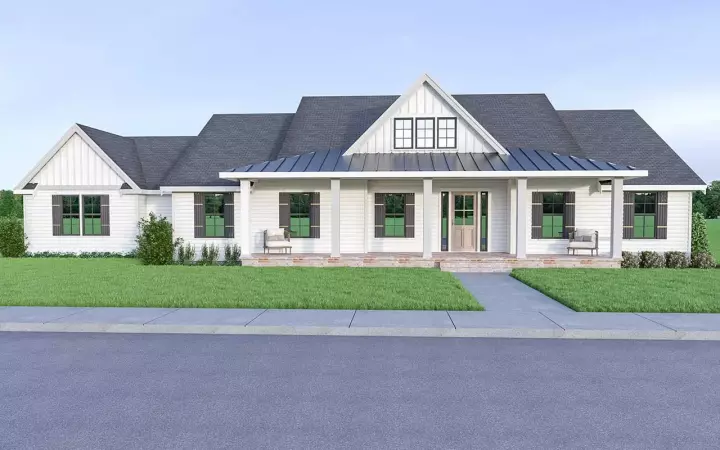 Modern Farmhouse house plans 20-191 - front exterior, 2,883 sq ft, 4 bed, 2 bath house plans | Monster House Plans
