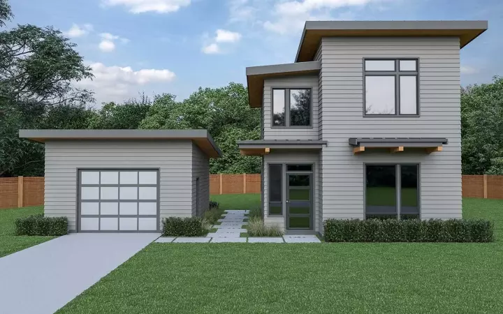 Contemporary house plans 20-222 - front exterior, 1,039 sq ft, 2 bed, 2 bath house plans | Monster House Plans