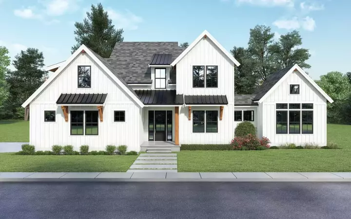 Modern Farmhouse house plans 20-252 - front exterior, 3,635 sq ft, 3 bed, 2 bath house plans | Monster House Plans