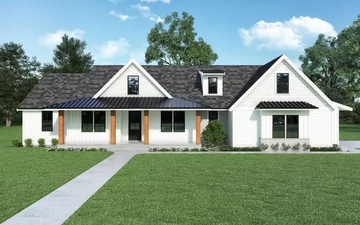 Modern Farmhouse house plans 20-255 - front exterior, 2,405 sq ft, 4 bed, 2 bath house plans | Monster House Plans