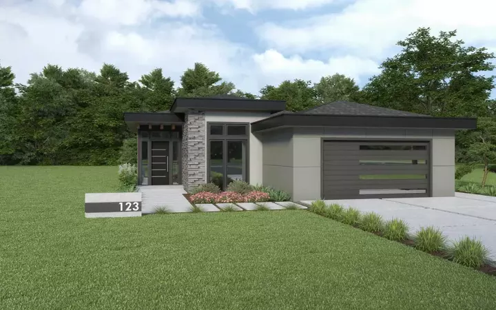Modern house plans 20-257 - front exterior, 1,947 sq ft, 3 bed, 3 bath house plans | Monster House Plans