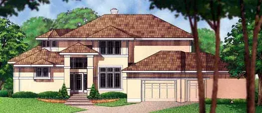 Prairie house plans 21-1048 - front exterior, 3,246 sq ft, 4 bed, 3 bath house plans | Monster House Plans