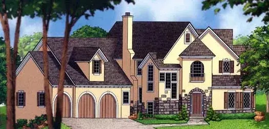 European house plans 21-1051 - front exterior, 3,239 sq ft, 3 bed, 3 bath house plans | Monster House Plans