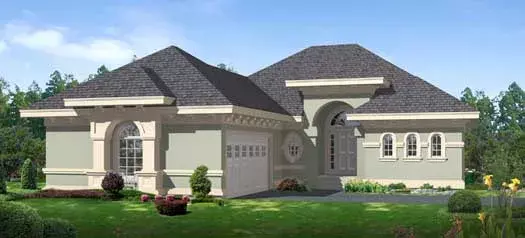 Mediterranean house plans 21-634 - front exterior, 1,371 sq ft, 1 bed, 1 bath house plans | Monster House Plans
