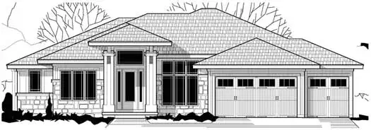 Prairie house plans 21-970 - front exterior, 3,574 sq ft, 4 bed, 4 bath house plans | Monster House Plans