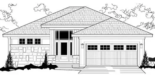 Prairie house plans 21-985 - front exterior, 2,051 sq ft, 3 bed, 2 bath house plans | Monster House Plans