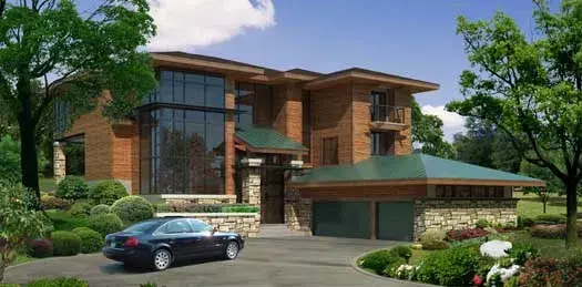 Modern house plans 21-992 - front exterior, 3,553 sq ft, 4 bed, 3 bath house plans | Monster House Plans