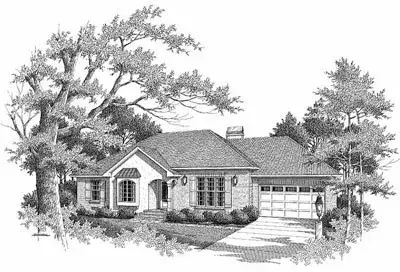 European house plans 22-109 - front exterior, 1,388 sq ft, 3 bed, 2 bath house plans | Monster House Plans