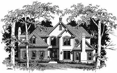 European house plans 22-176 - front exterior, 3,072 sq ft, 4 bed, 2 bath house plans | Monster House Plans