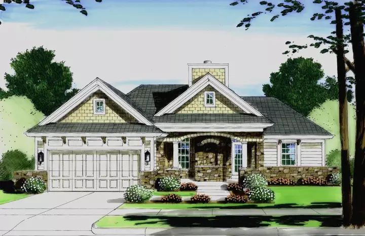 Country house plans 23-410 - front exterior, 1,309 sq ft, 3 bed, 2 bath house plans | Monster House Plans