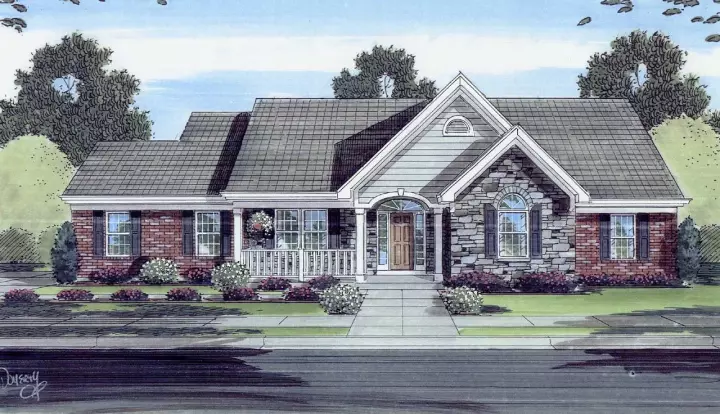 Country house plans 23-469 - front exterior, 1,953 sq ft, 3 bed, 2 bath house plans | Monster House Plans