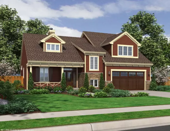 Bungalow house plans 23-472 - front exterior, 2,167 sq ft, 4 bed, 2 bath house plans | Monster House Plans