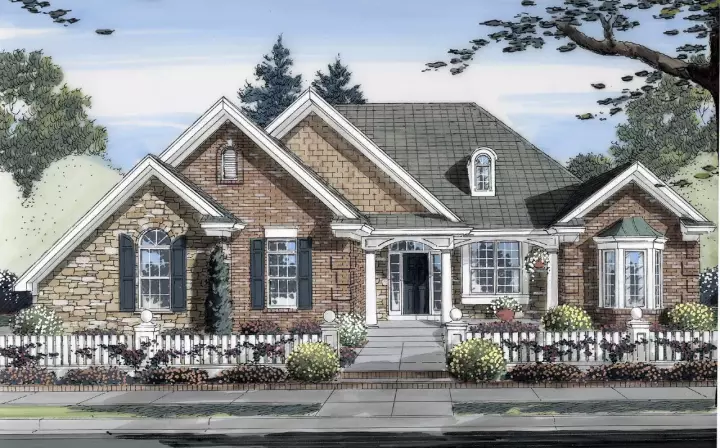 European house plans 23-473 - front exterior, 2,252 sq ft, 3 bed, 2 bath house plans | Monster House Plans