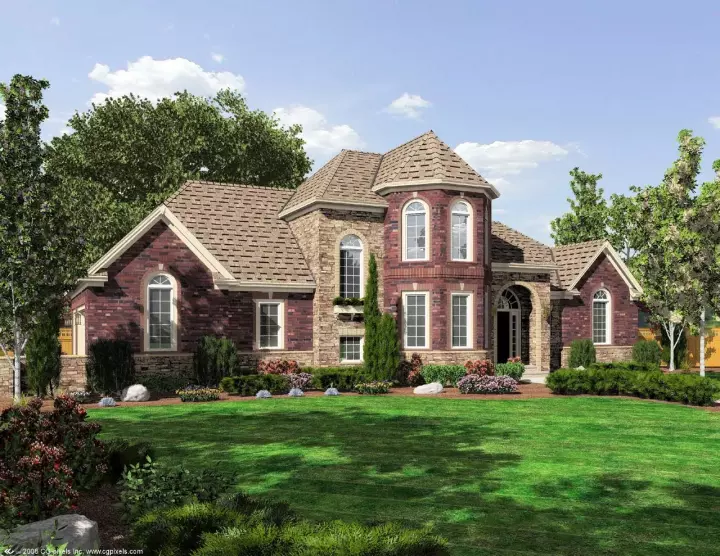 European house plans 23-477 - front exterior, 1,908 sq ft, 3 bed, 2 bath house plans | Monster House Plans