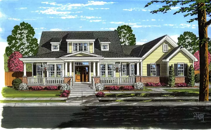 Country house plans 23-561 - front exterior, 2,410 sq ft, 4 bed, 2 bath house plans | Monster House Plans