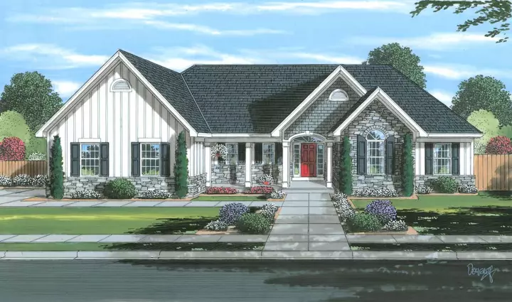 European house plans 23-579 - front exterior, 1,706 sq ft, 3 bed, 2 bath house plans | Monster House Plans