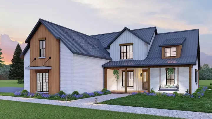 Modern Farmhouse house plans 24-252 - front exterior, 2,499 sq ft, 3 bed, 2 bath house plans | Monster House Plans