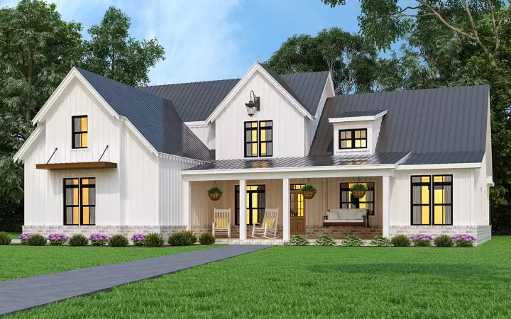 Modern Farmhouse house plans 24-253 - front exterior, 2,230 sq ft, 3 bed, 2 bath house plans | Monster House Plans