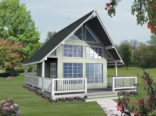 Contemporary house plans 26-101 - front exterior, 582 sq ft, 1 bed, 1 bath house plans | Monster House Plans