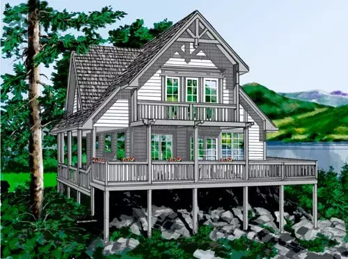 Mountain Rustic house plans 26-106 - front exterior, 1,333 sq ft, 2 bed, 2 bath house plans | Monster House Plans