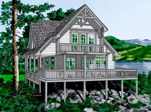 Mountain Rustic house plans 26-107 - front exterior, 1,370 sq ft, 3 bed, 2 bath house plans | Monster House Plans