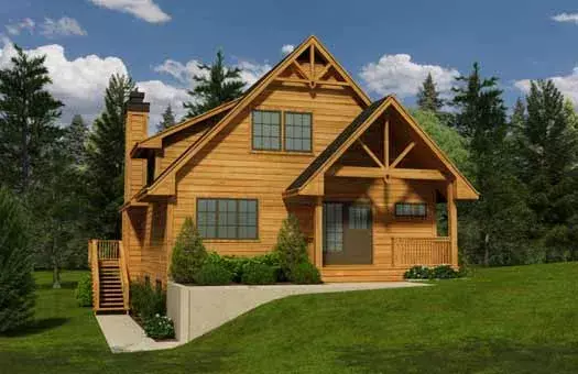 Mountain Rustic house plans 26-120 - front exterior, 1,662 sq ft, 3 bed, 2 bath house plans | Monster House Plans