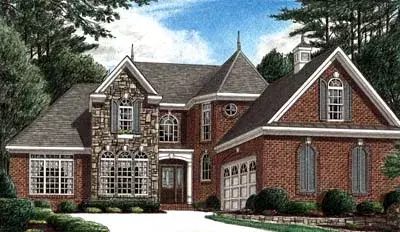 European house plans 27-154 - front exterior, 2,885 sq ft, 3 bed, 3 bath house plans | Monster House Plans