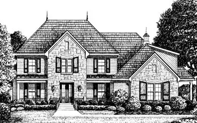 European house plans 27-160 - front exterior, 2,998 sq ft, 3 bed, 3 bath house plans | Monster House Plans
