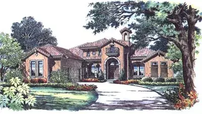 Mediterranean house plans 28-103 - front exterior, 3,606 sq ft, 2 bed, 2 bath house plans | Monster House Plans