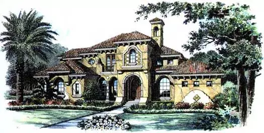 Spanish house plans 28-105 - front exterior, 6,409 sq ft, 5 bed, 5 bath house plans | Monster House Plans