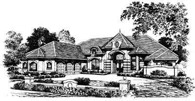 French Country house plans 28-113 - front exterior, 4,100 sq ft, 4 bed, 4 bath house plans | Monster House Plans