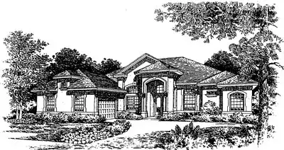 Mediterranean house plans 28-120 - front exterior, 2,523 sq ft, 3 bed, 3 bath house plans | Monster House Plans