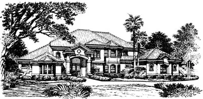 Mediterranean house plans 28-121 - front exterior, 5,144 sq ft, 4 bed, 3 bath house plans | Monster House Plans