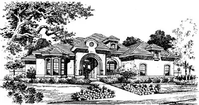 European house plans 28-123 - front exterior, 3,066 sq ft, 4 bed, 4 bath house plans | Monster House Plans